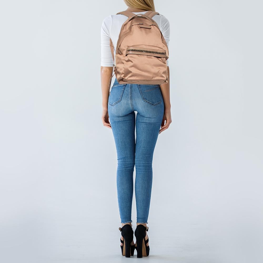 Stella McCartney Beige Nylon and Faux Leather Falabella Backpack In Good Condition In Dubai, Al Qouz 2