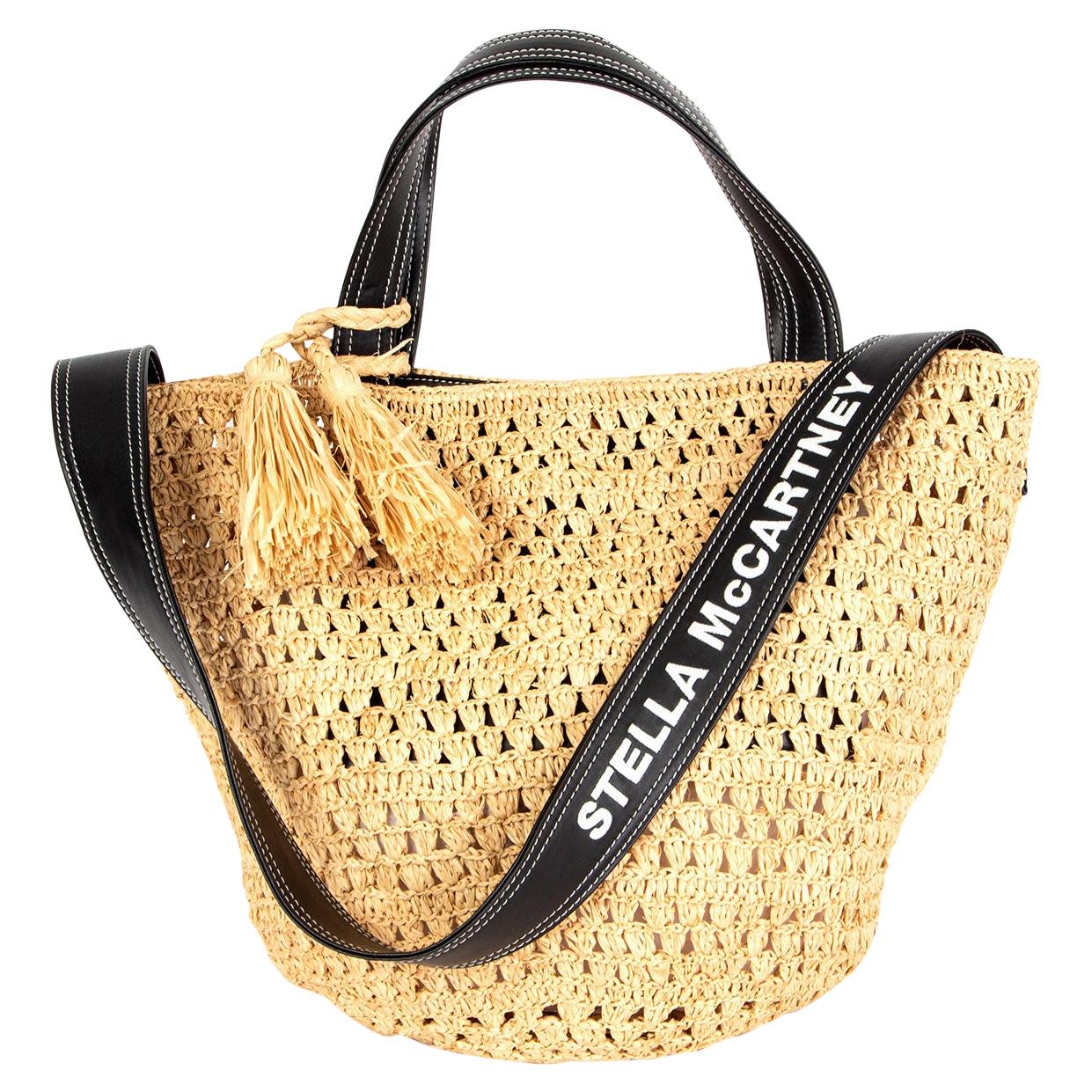 STELLA MCCARTNEY beige RAFFIA CROCHET Tote Shoulder Bag