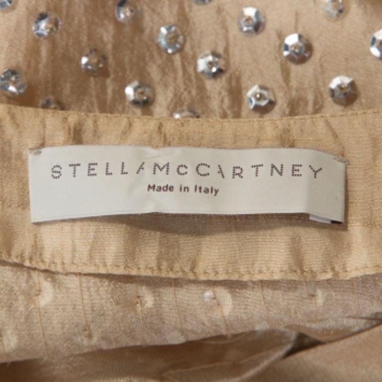 Stella McCartney - Camicetta con maniche a palloncino in seta beige con dettaglio di paillettes S in vendita 1