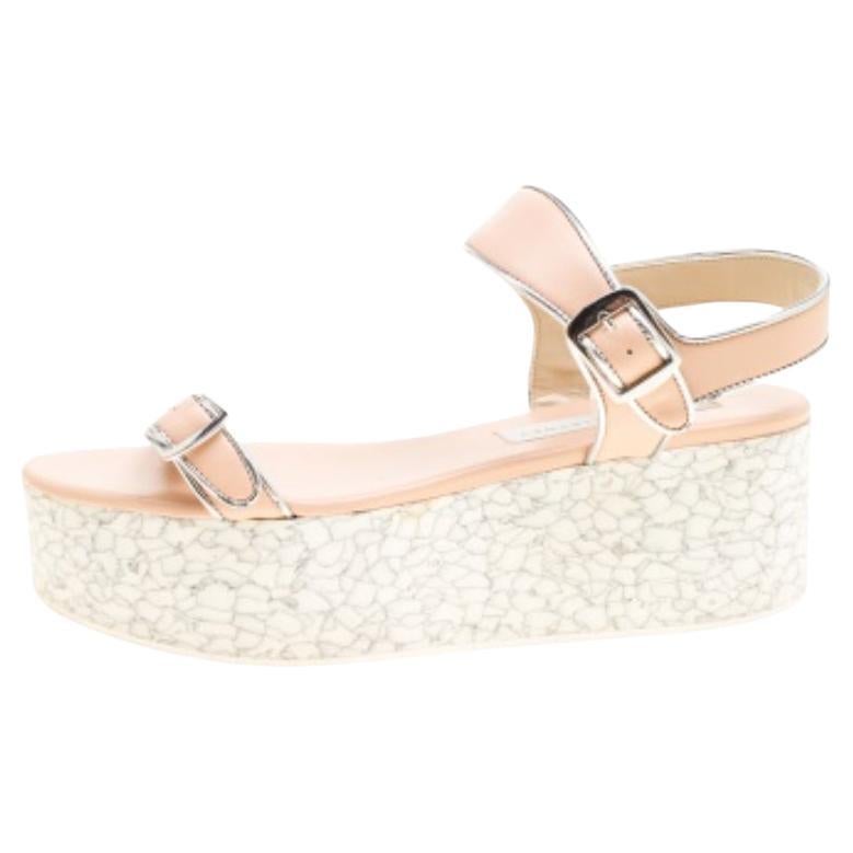 Stella McCartney Sandales à plateforme Geena en faux cuir beige/argenté taille 38 en vente