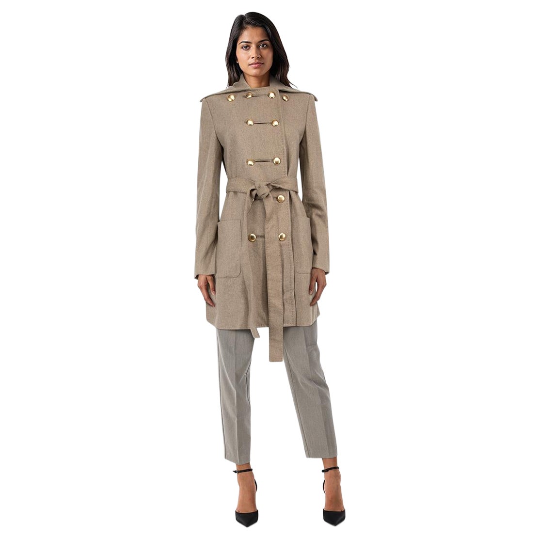 Stella McCartney, cappotto in lana beige con colletto largo e bottoni, taglia S