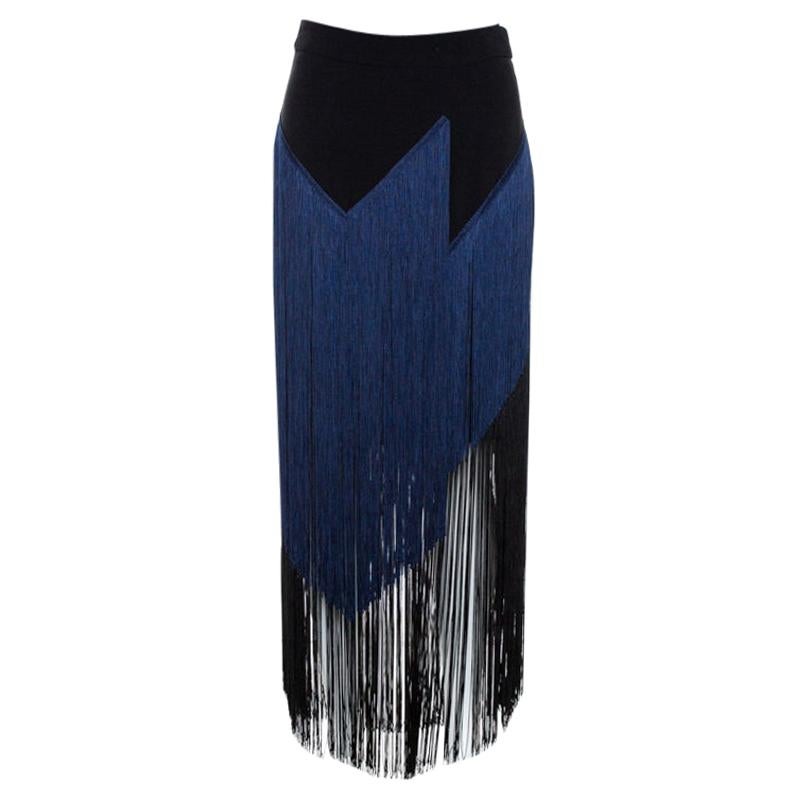 Stella McCartney Bicolor Crepe Asymmetrical Fringed Veronica Skirt S at ...