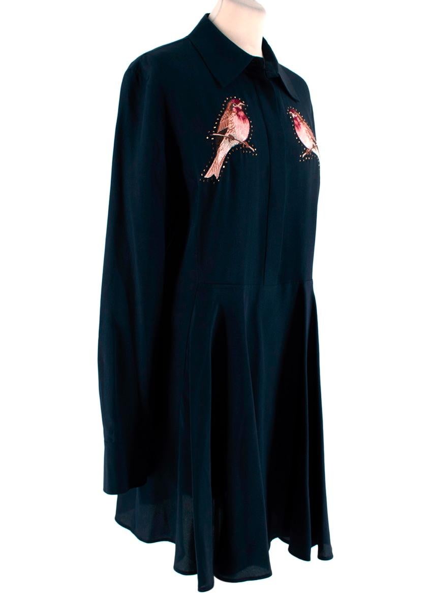Stella McCartney Bird Embroidered Silk Crepe Shirt Dress For Sale