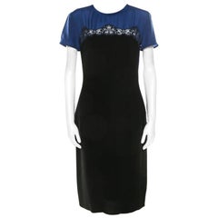 Stella McCartney Black and Blue Stretch Crepe Lace Detail Shift Dress M