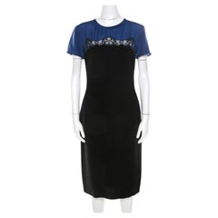 Stella McCartney Black and Blue Stretch Crepe Lace Detail Shift Dress M