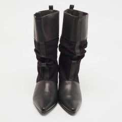 Stella McCartney Black Canvas and Faux Leather Pointed Toe Ankle Boots Size 36