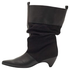 Stella McCartney Black Canvas and Faux Leather Pointed Toe Ankle Boots Size 36