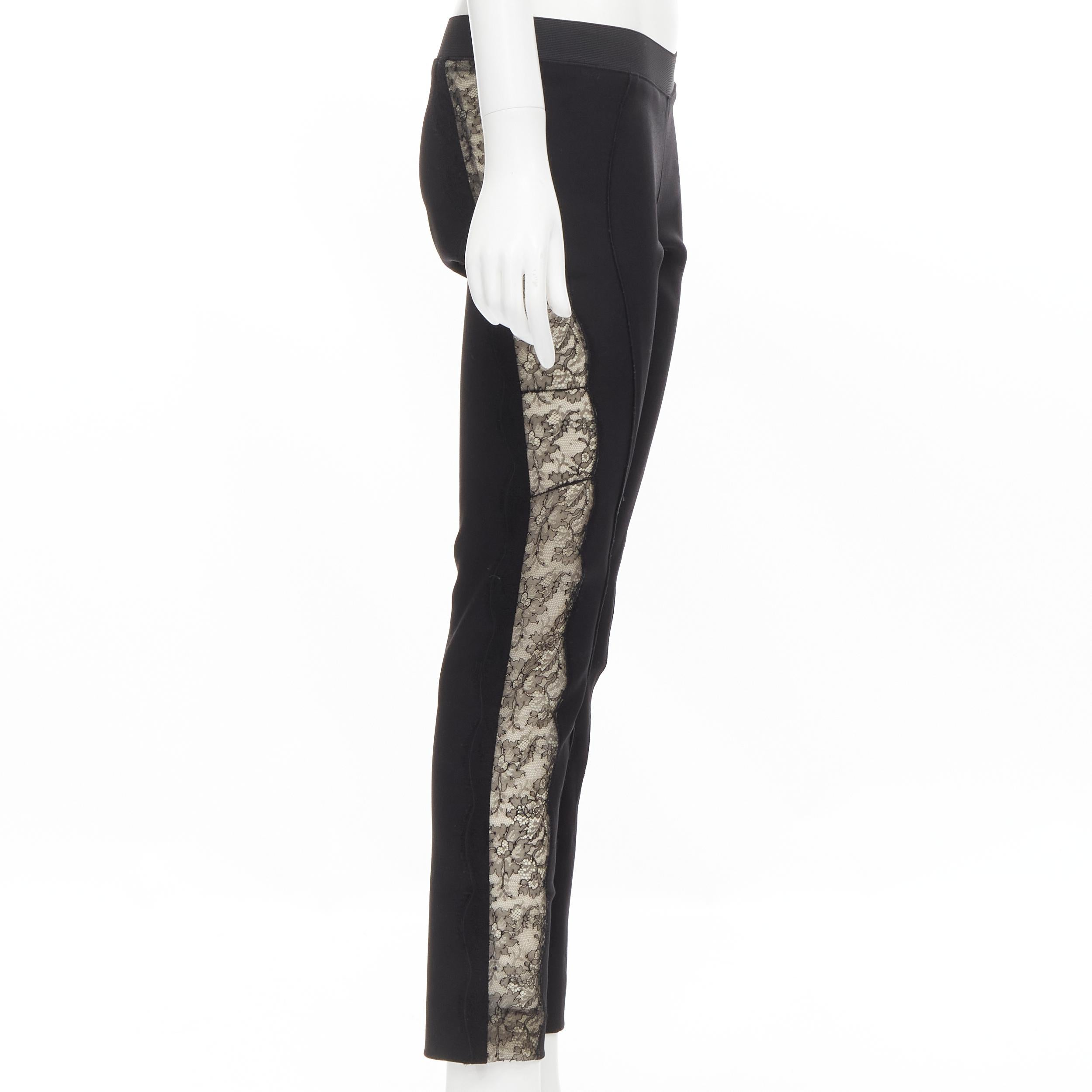 Black STELLA MCCARTNEY black contour seam sheer lace side stretch legging pants IT38 S For Sale