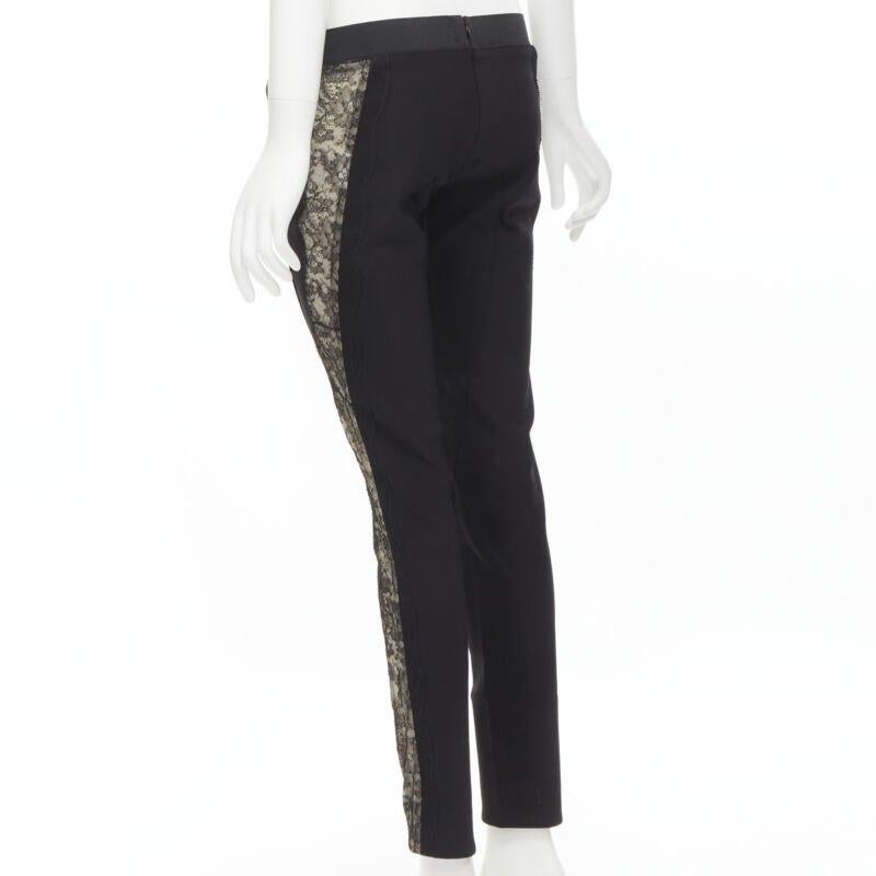 STELLA MCCARTNEY Pantalon legging noir à coutures contour et dentelle transparente sur les côtés IT38 S en vente 1