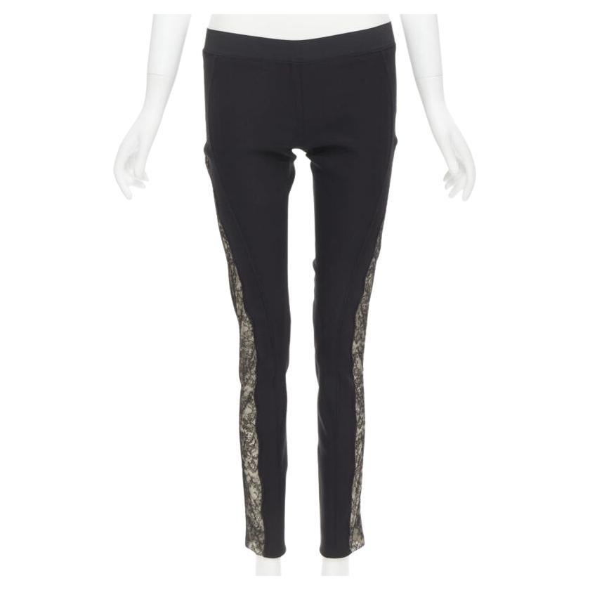 STELLA MCCARTNEY pantaloni legging elasticizzati neri con cuciture a contorno e pizzo laterale IT38 S