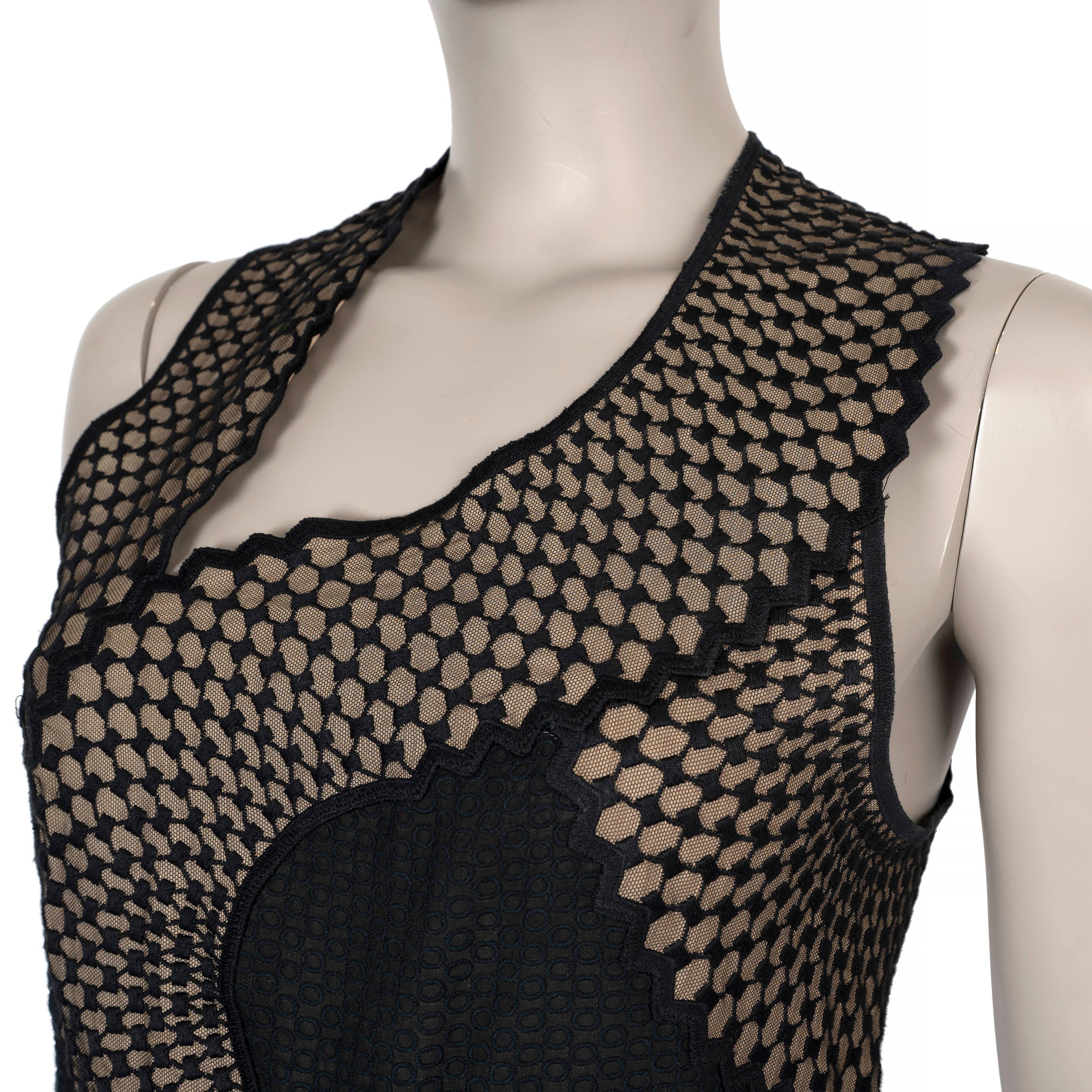 STELLA MCCARTNEY black cotton 2016 ASYMMETRIC CUT-OUT MESH MAXI Dress S In Excellent Condition For Sale In Zürich, CH