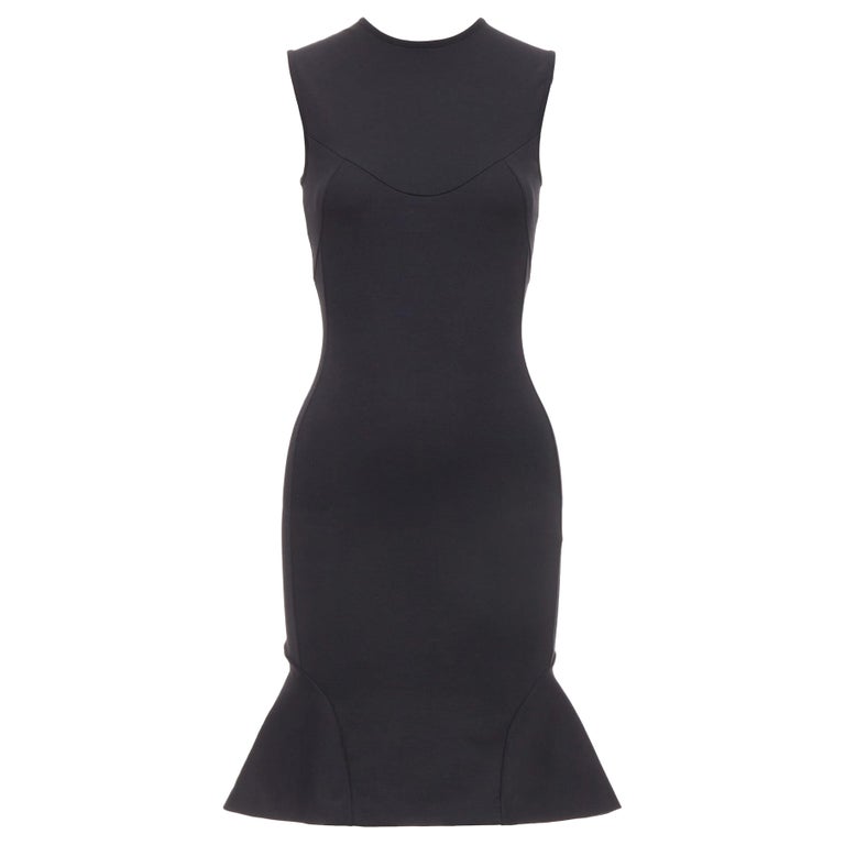 slim fit dress slacks Black Long-Sleeved Cotton Fitted Mini Dress Puff Shoulders Thumbholes XL