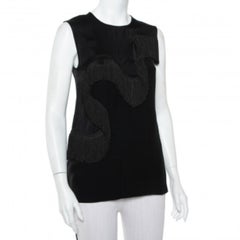 Stella McCartney Black Crepe Fringe Detail Sleeveless Top S