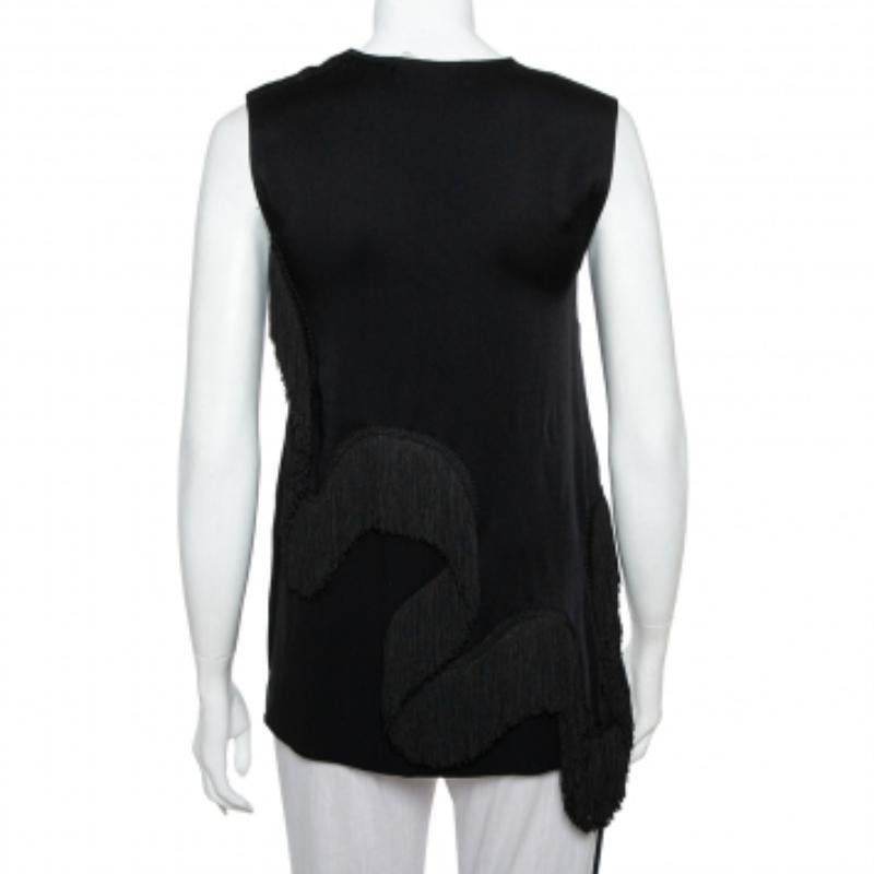 Stella McCartney Black Crepe Fringe Detail Sleeveless Top S In Good Condition For Sale In Dubai, Al Qouz 2