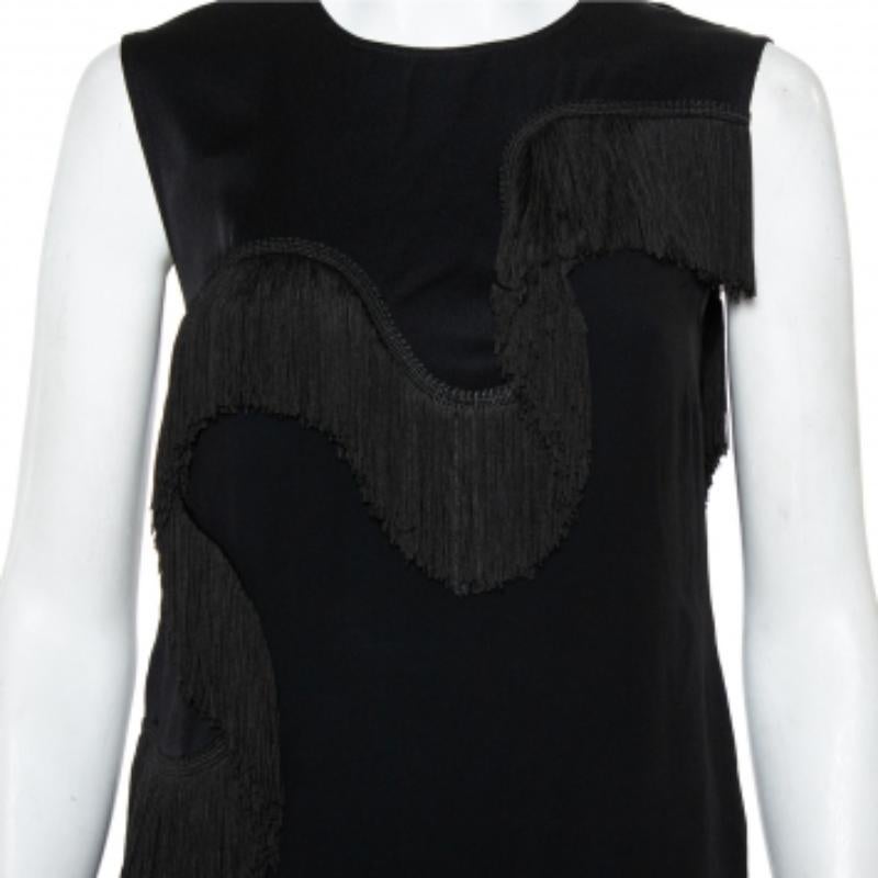 Women's Stella McCartney Black Crepe Fringe Detail Sleeveless Top S For Sale