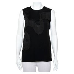 Stella McCartney Schwarzes ärmelloses Top aus Krepp mit Fransendetail S