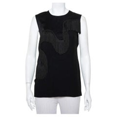 Stella McCartney Black Crepe Fringe Detail Sleeveless Top S