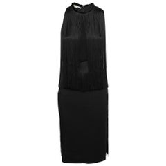 Stella McCartney Black Crepe Fringed Midi Dress XS