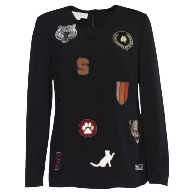 Stella McCartney Black Crepe Patch Detail Long Sleeve Top S For Sale