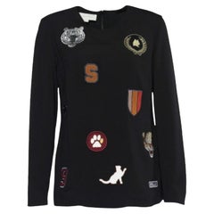 Stella McCartney Black Crepe Patch Detail Long Sleeve Top S