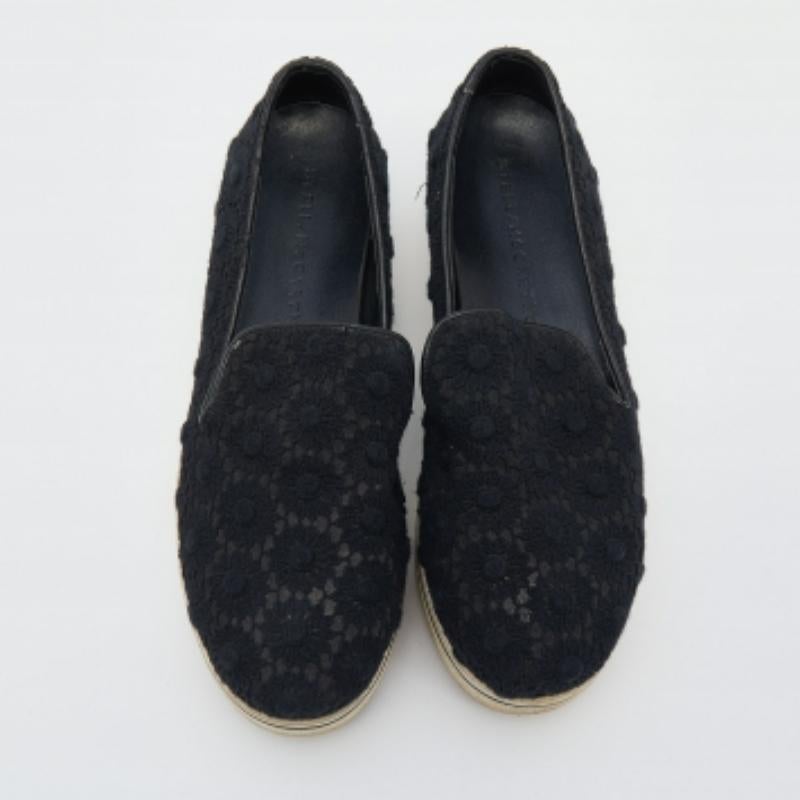 Stella McCartney Black Crochet And Canvas Platform Slip On Sneakers Size 38 In Good Condition For Sale In Dubai, Al Qouz 2