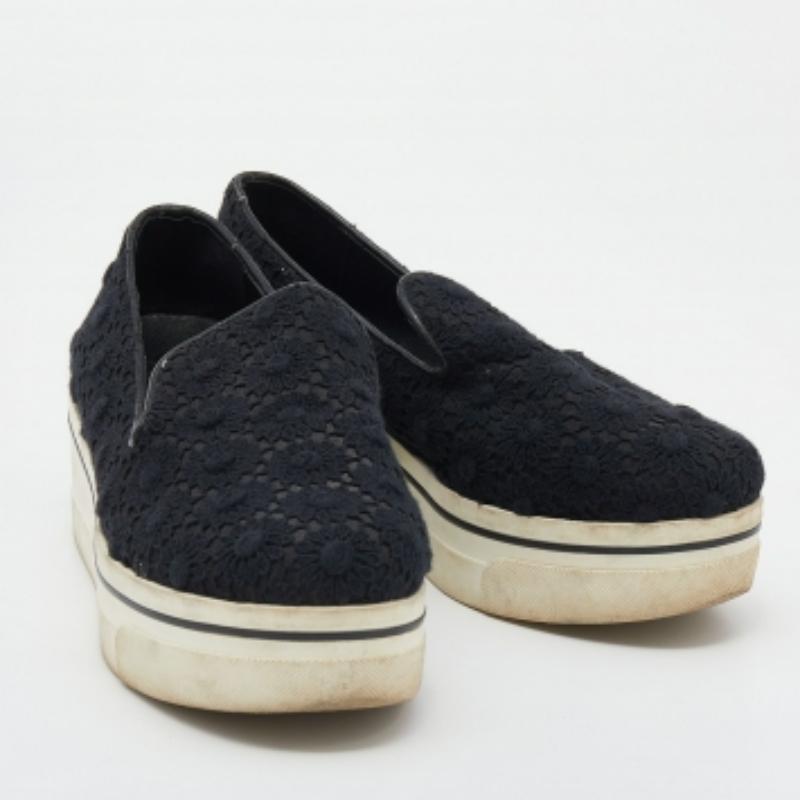 Women's Stella McCartney Black Crochet And Canvas Platform Slip On Sneakers Size 38 For Sale