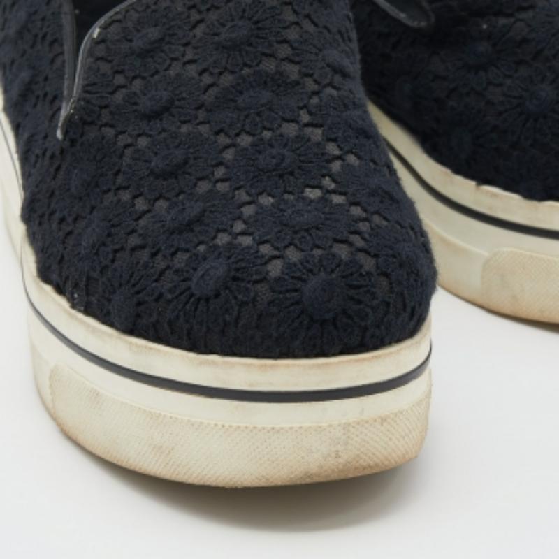 Stella McCartney Black Crochet And Canvas Platform Slip On Sneakers Size 38 For Sale 1