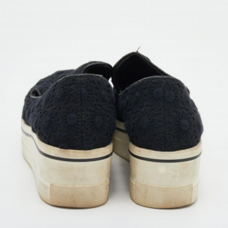 Stella McCartney Black Crochet And Canvas Platform Slip On Sneakers Size 38 For Sale 2