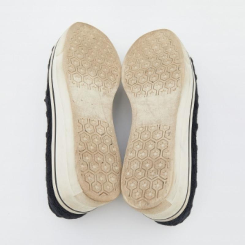 Stella McCartney Black Crochet And Canvas Platform Slip On Sneakers Size 38 For Sale 3