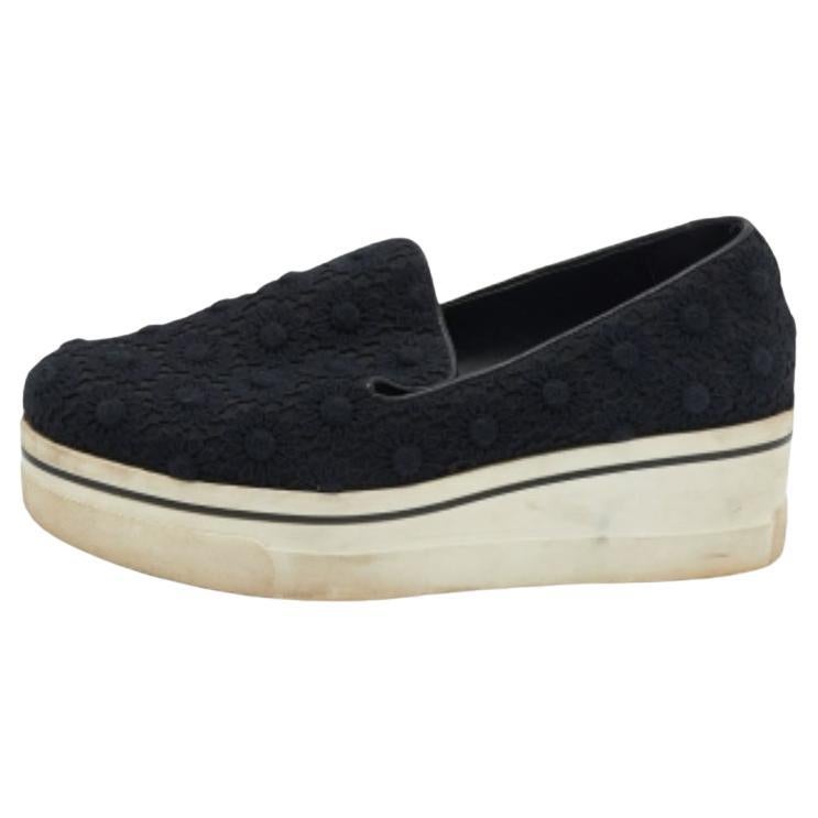 Stella McCartney Black Crochet And Canvas Platform Slip On Sneakers Size 38 For Sale