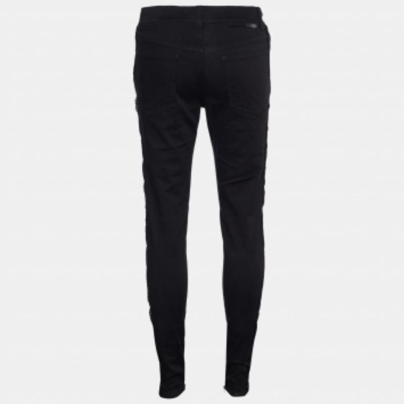 Noir Stella McCartney Jean en denim noir avec applications de dentelle M. en vente