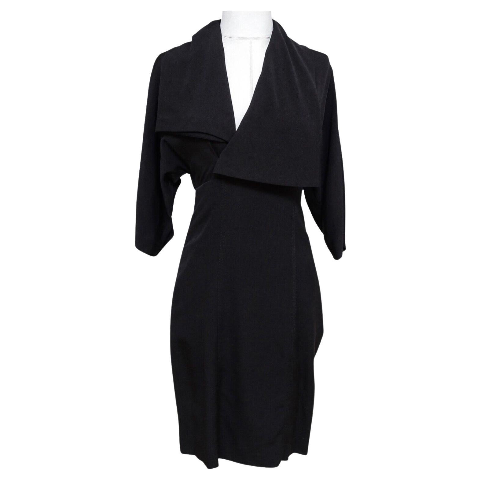 STELLA MCCARTNEY Black Dress Wool Silk V-Neck 3/4 Sleeve Sz 38 For Sale