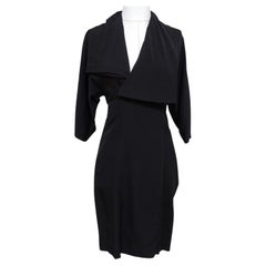 STELLA MCCARTNEY Black Dress Wool Silk V-Neck 3/4 Sleeve Sz 38
