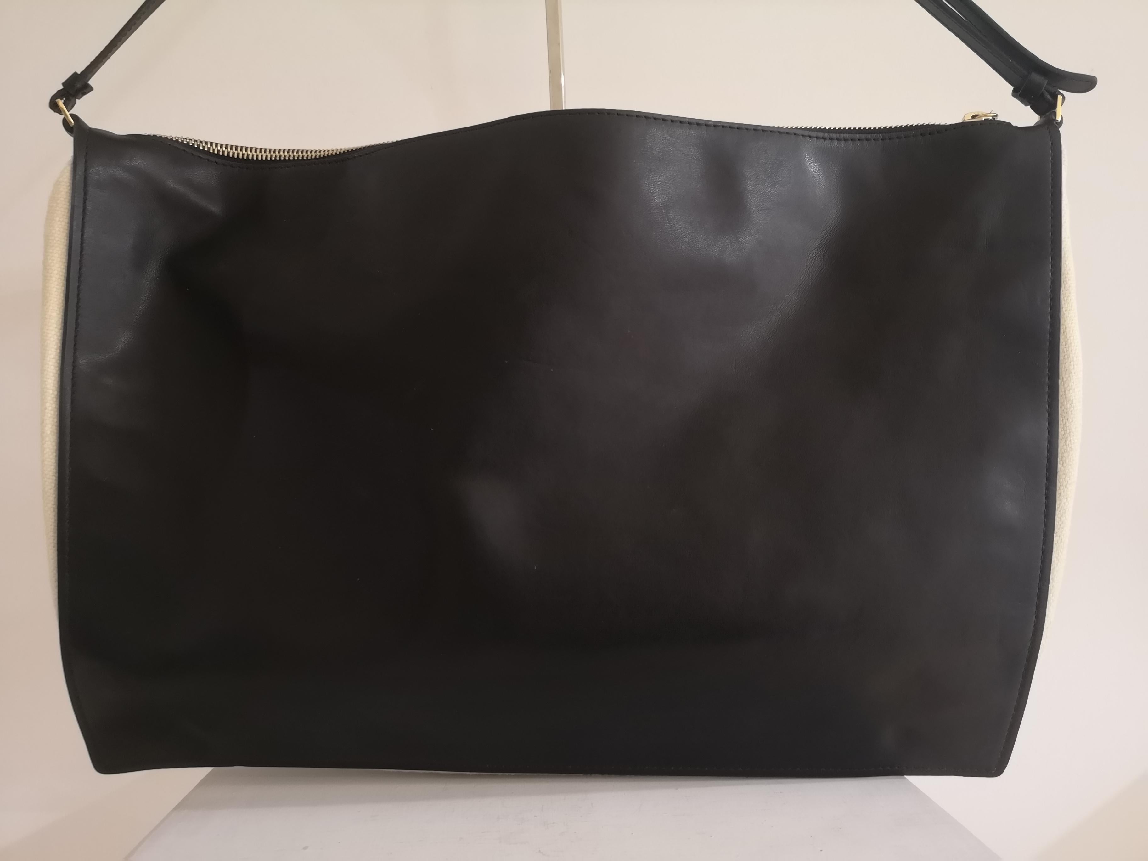 Stella McCartney black eco leather off white fabric shoulder bag 6