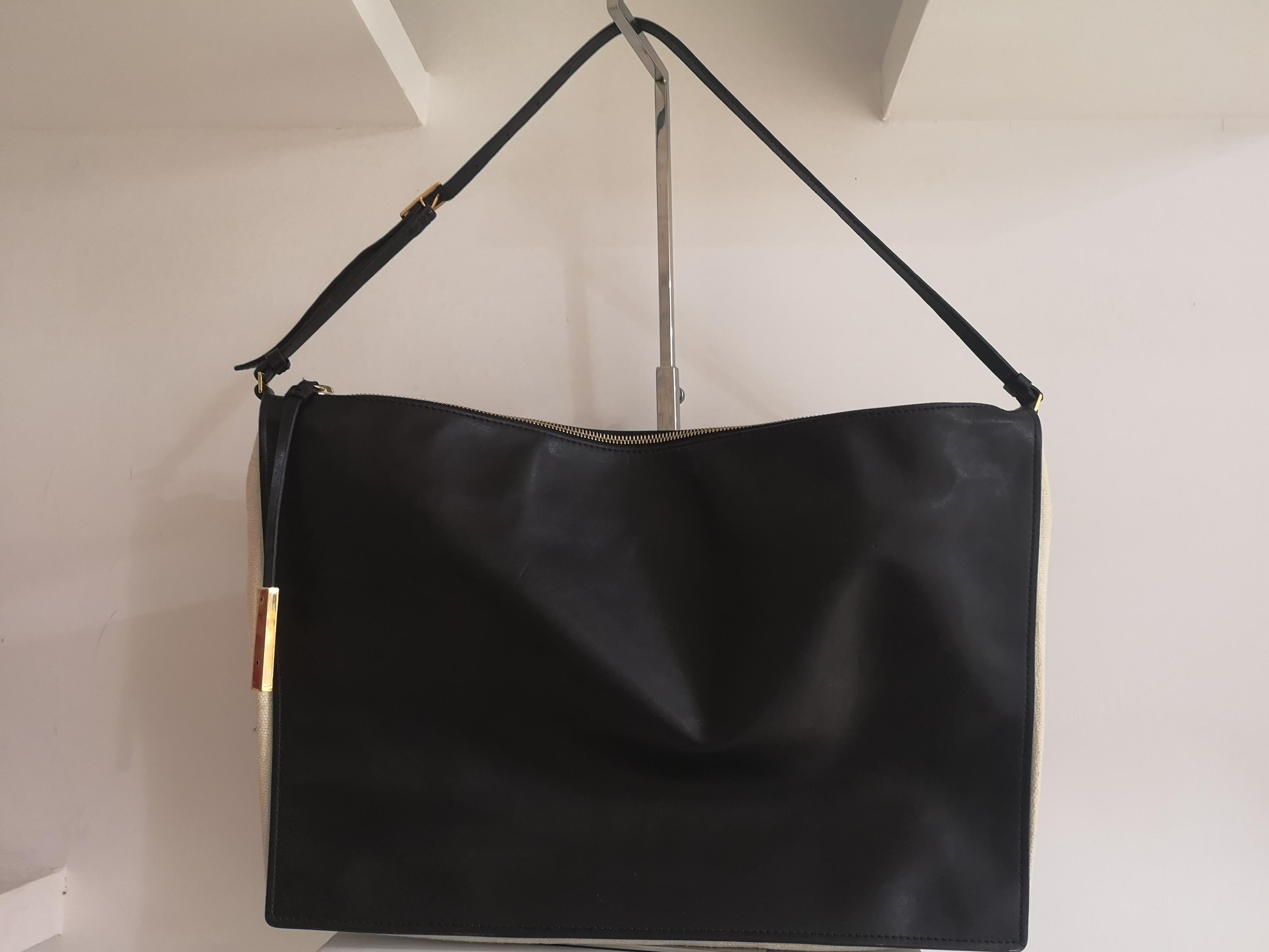 Women's Stella McCartney black eco leather off white fabric shoulder bag