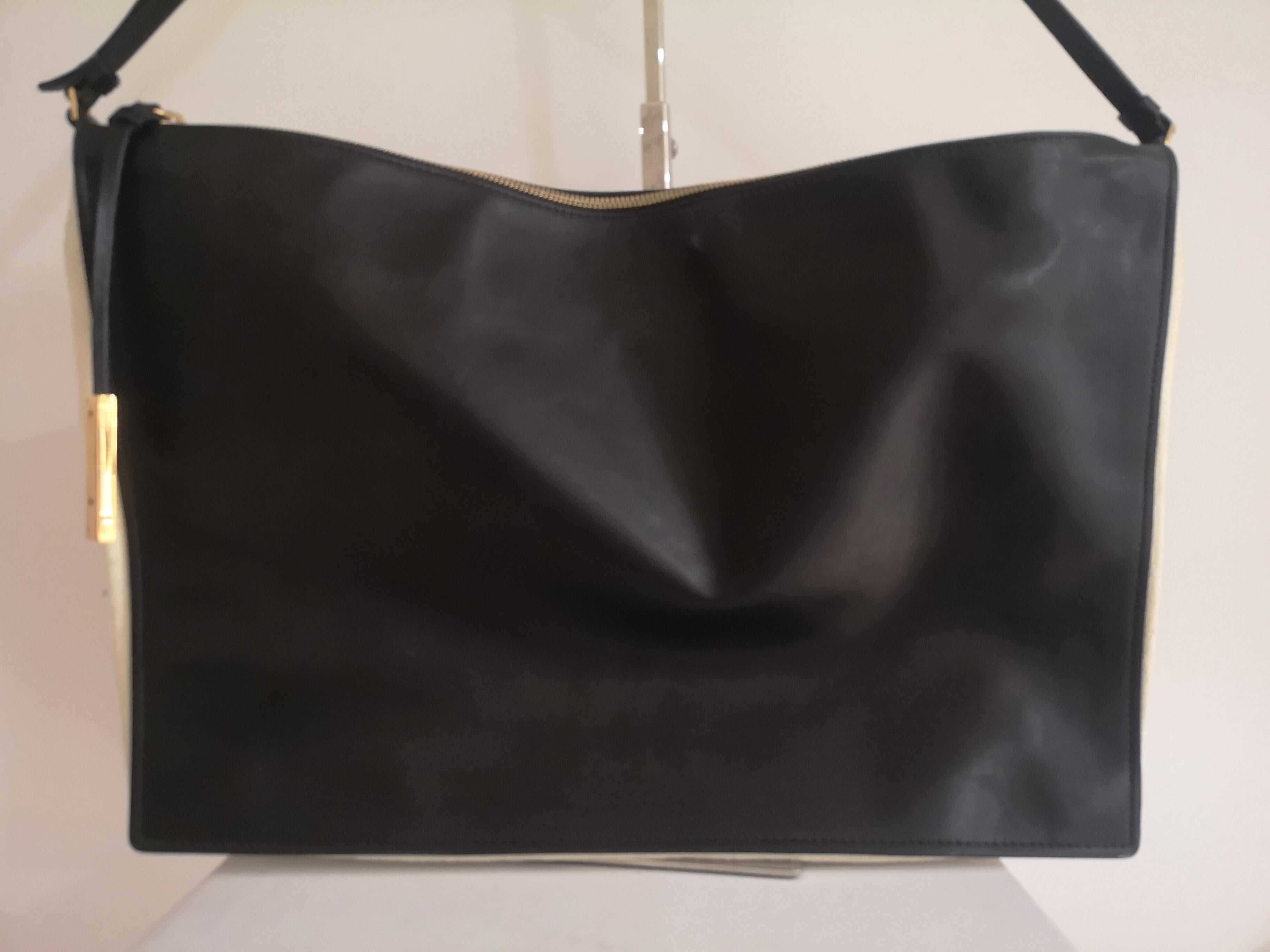 Stella McCartney black eco leather off white fabric shoulder bag 1