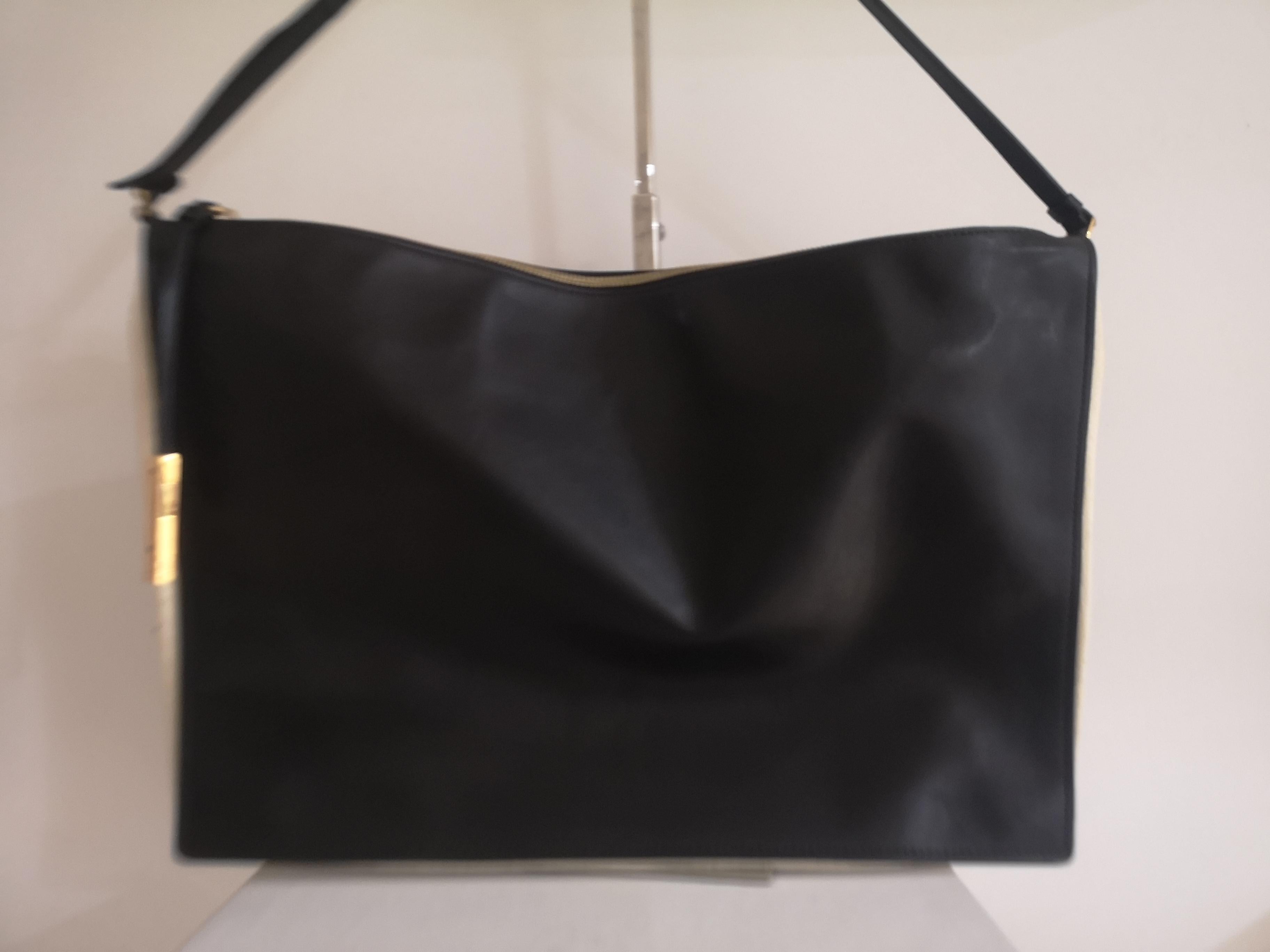 Stella McCartney black eco leather off white fabric shoulder bag 2