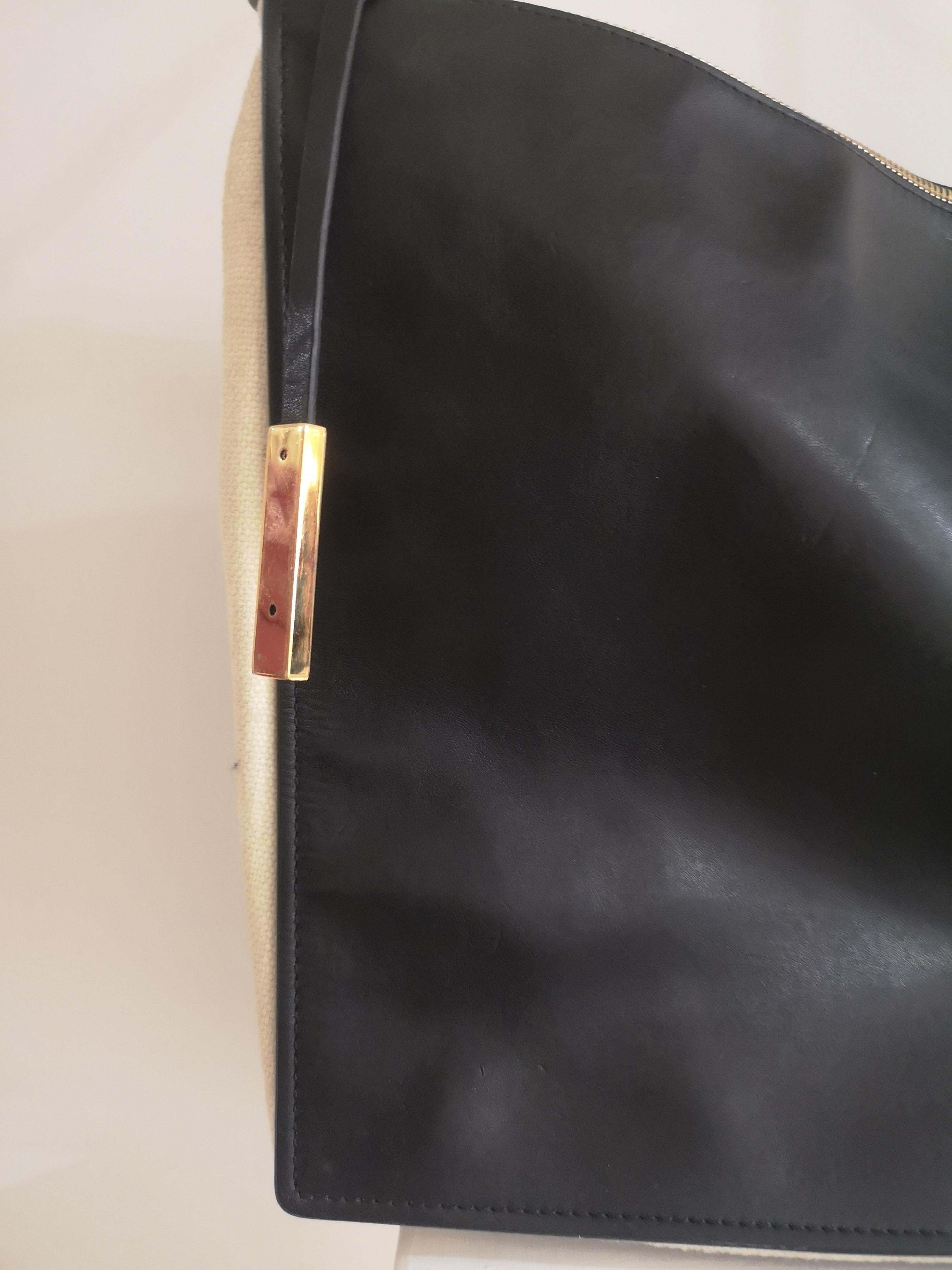 Stella McCartney black eco leather off white fabric shoulder bag 3