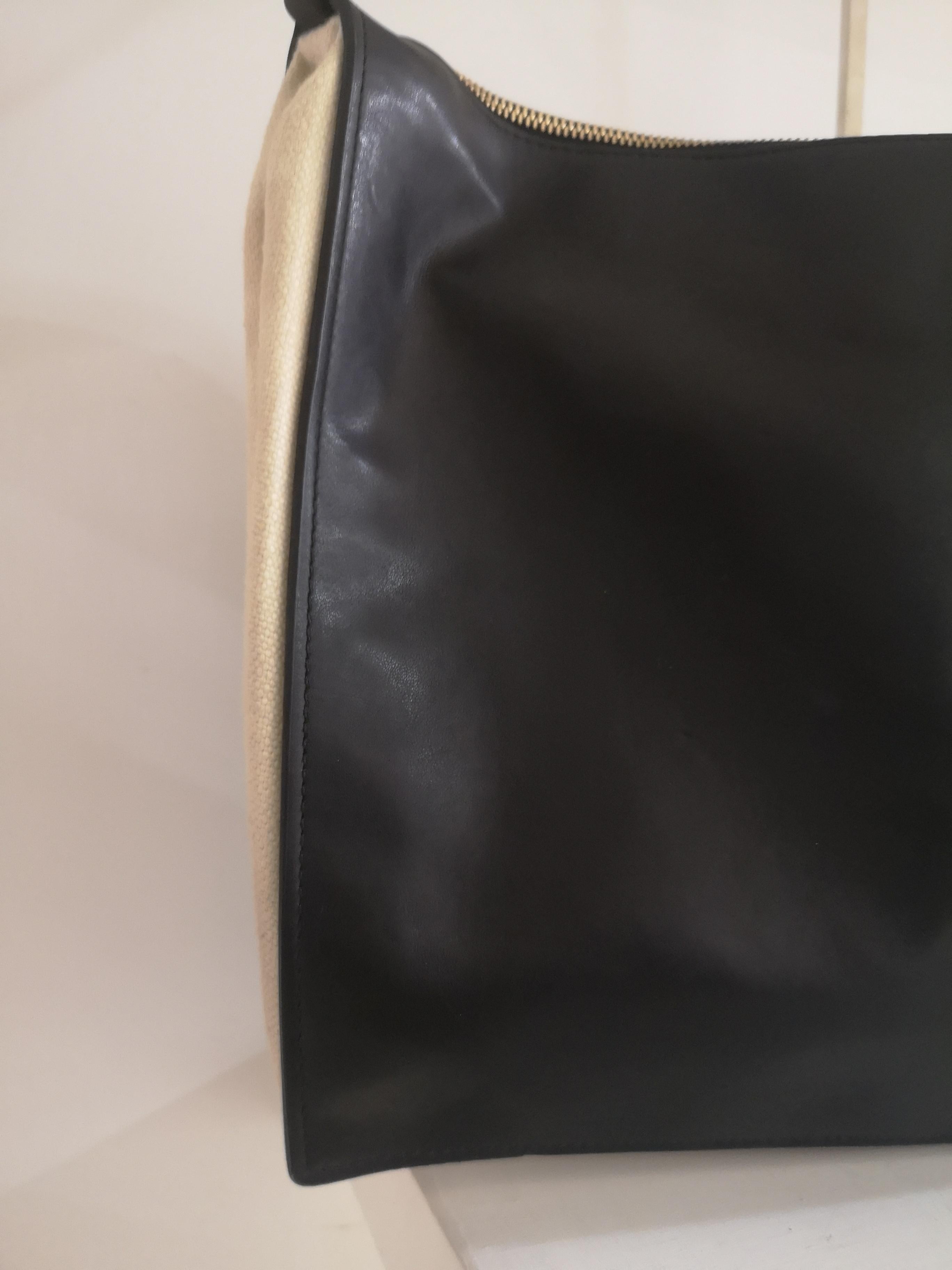 Stella McCartney black eco leather off white fabric shoulder bag 4