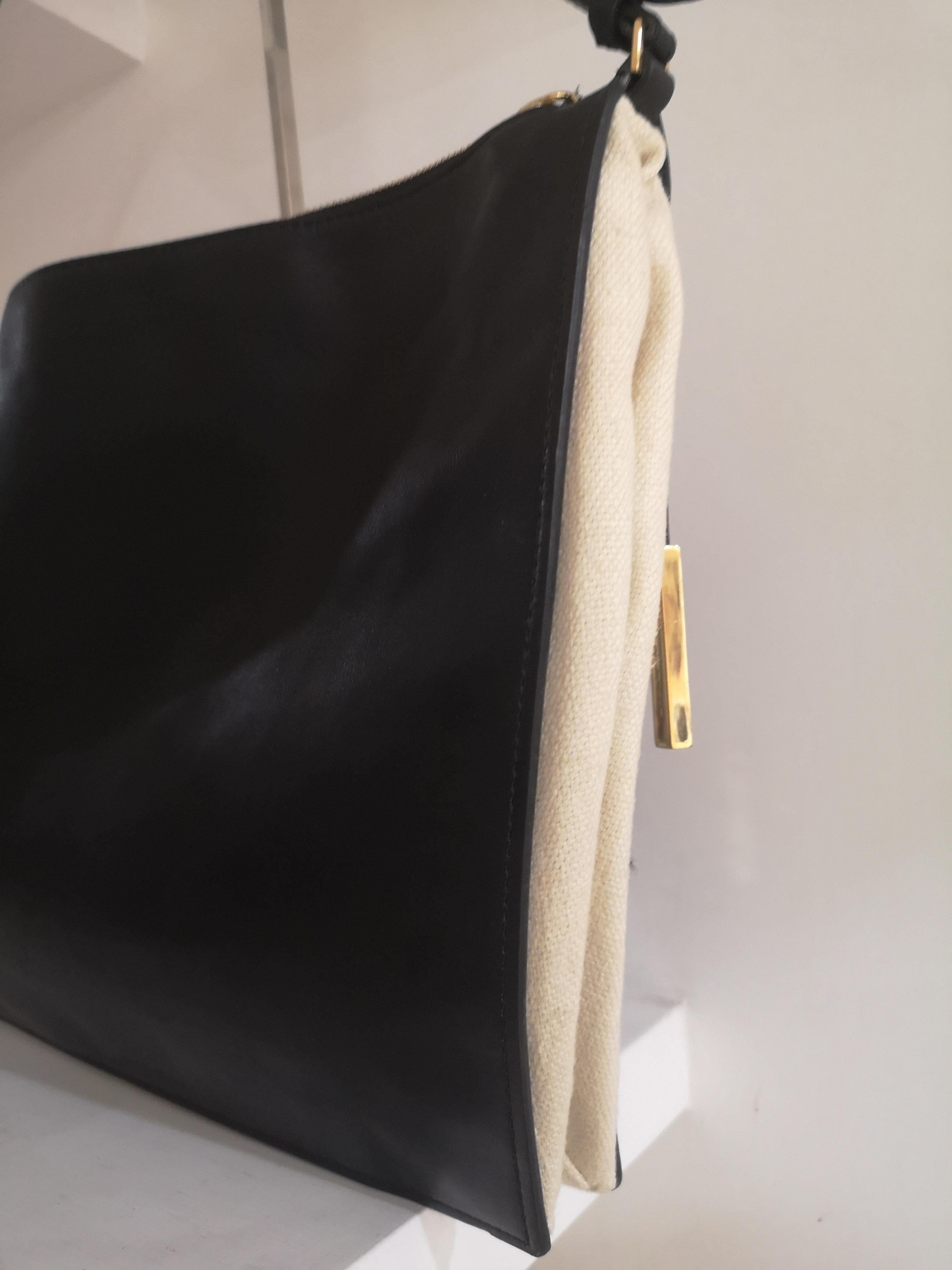 Stella McCartney black eco leather off white fabric shoulder bag 5
