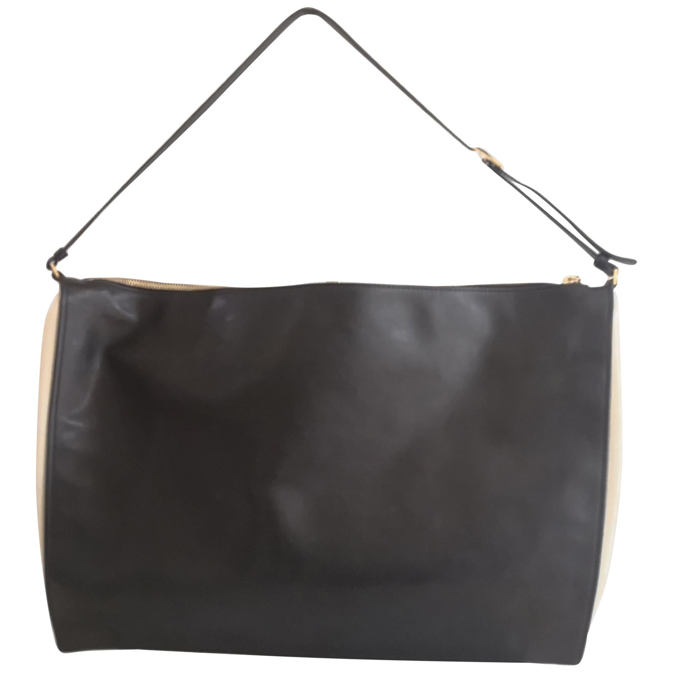 Stella McCartney black eco leather off white fabric shoulder bag