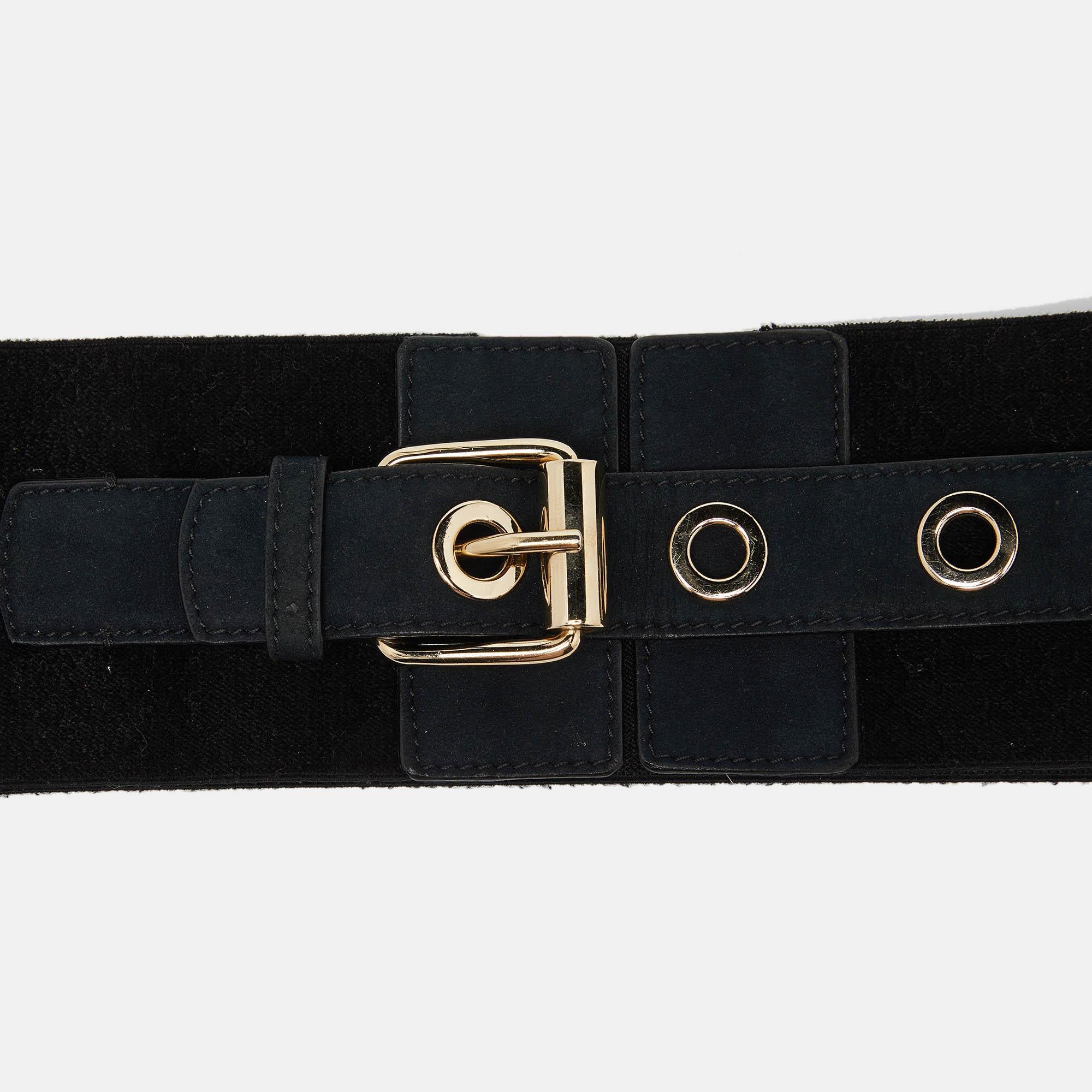 Stella McCartney Black Elastic and Faux Suede Buckle Wide Belt 70CM In Good Condition In Dubai, Al Qouz 2
