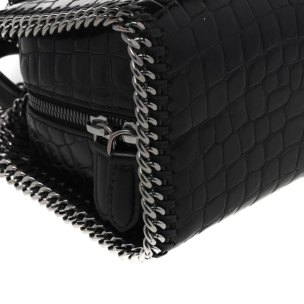 Stella McCartney Black Faux Croc Embossed Leather Falabella Tote 5
