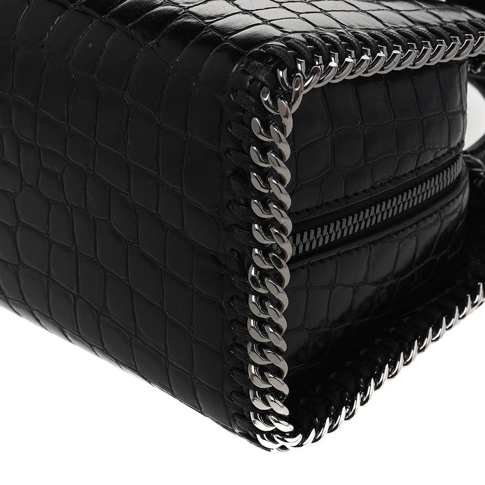 Stella McCartney Black Faux Croc Embossed Leather Falabella Tote 1
