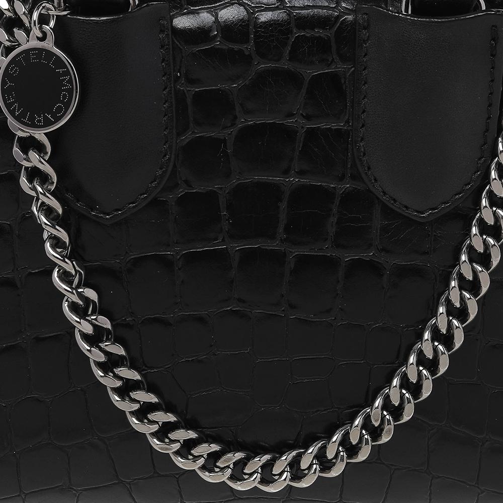 Stella McCartney Black Faux Croc Embossed Leather Falabella Tote 2