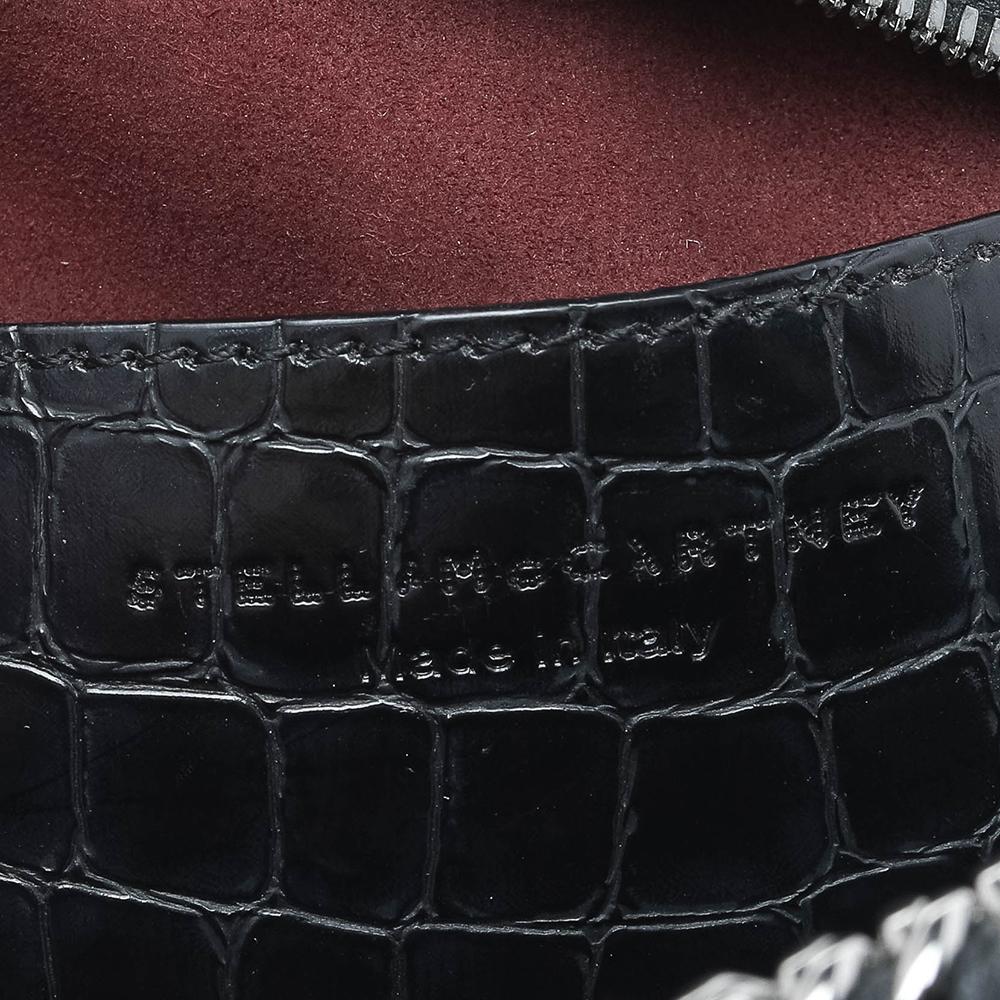 Stella McCartney Black Faux Croc Embossed Leather Falabella Tote 4