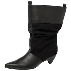 Stella McCartney Black Faux Leather and Canvas Slouchy Ankle Boots Size 36