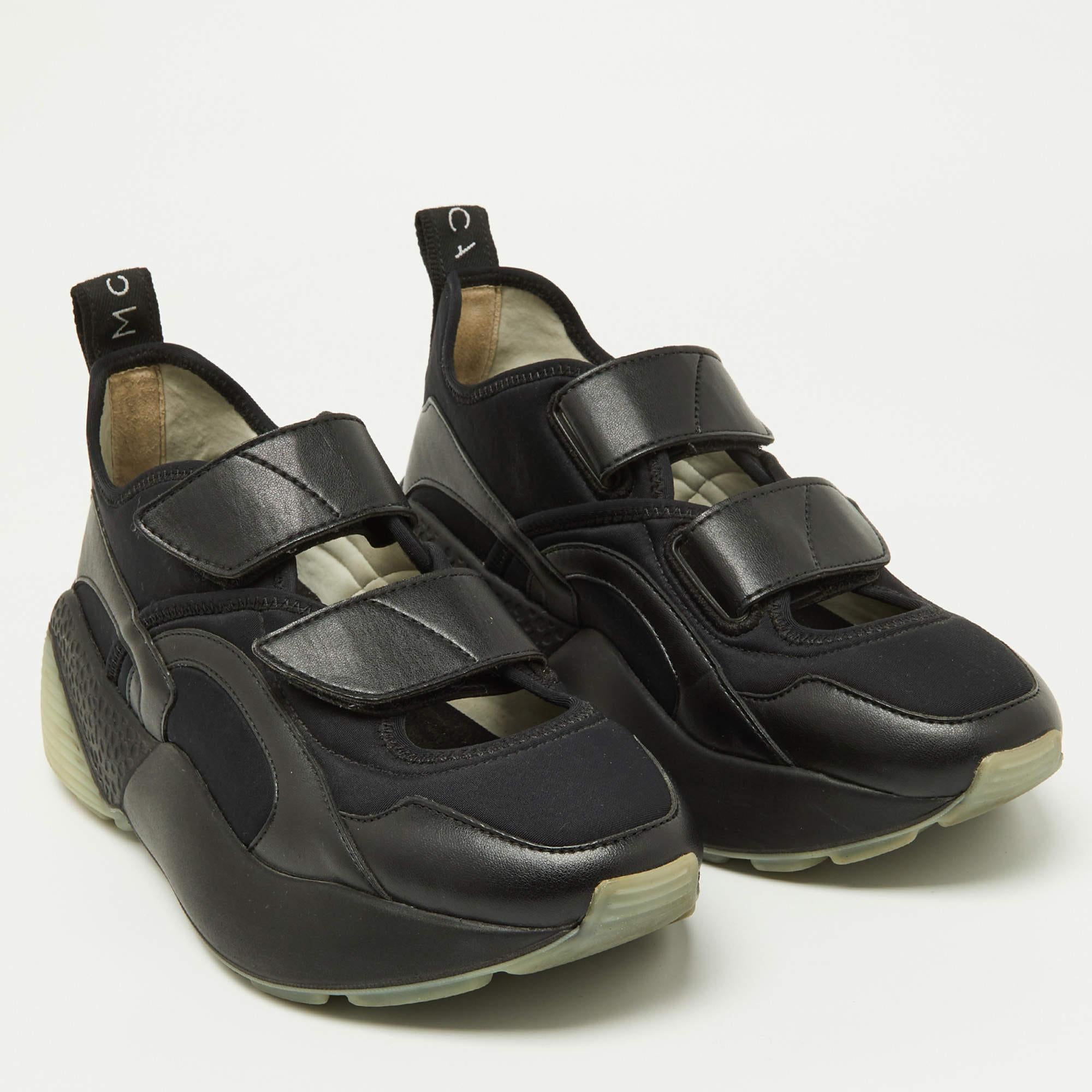 Women's Stella McCartney Black Faux Leather and Neoprene Eclypse Sneakers Size 39 For Sale