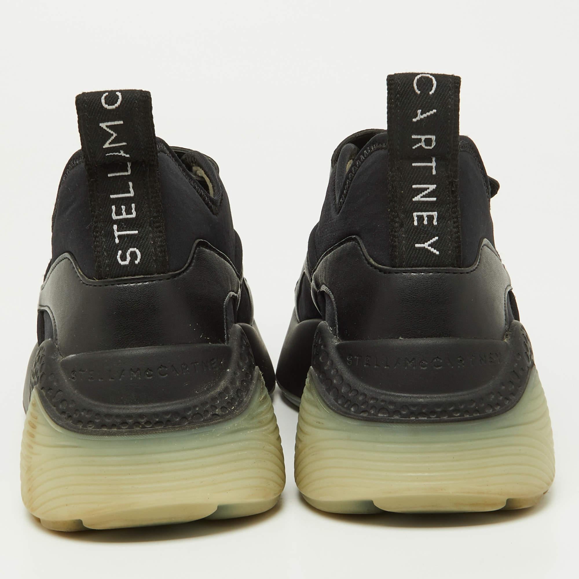 Stella McCartney Black Faux Leather and Neoprene Eclypse Sneakers Size 39 For Sale 1