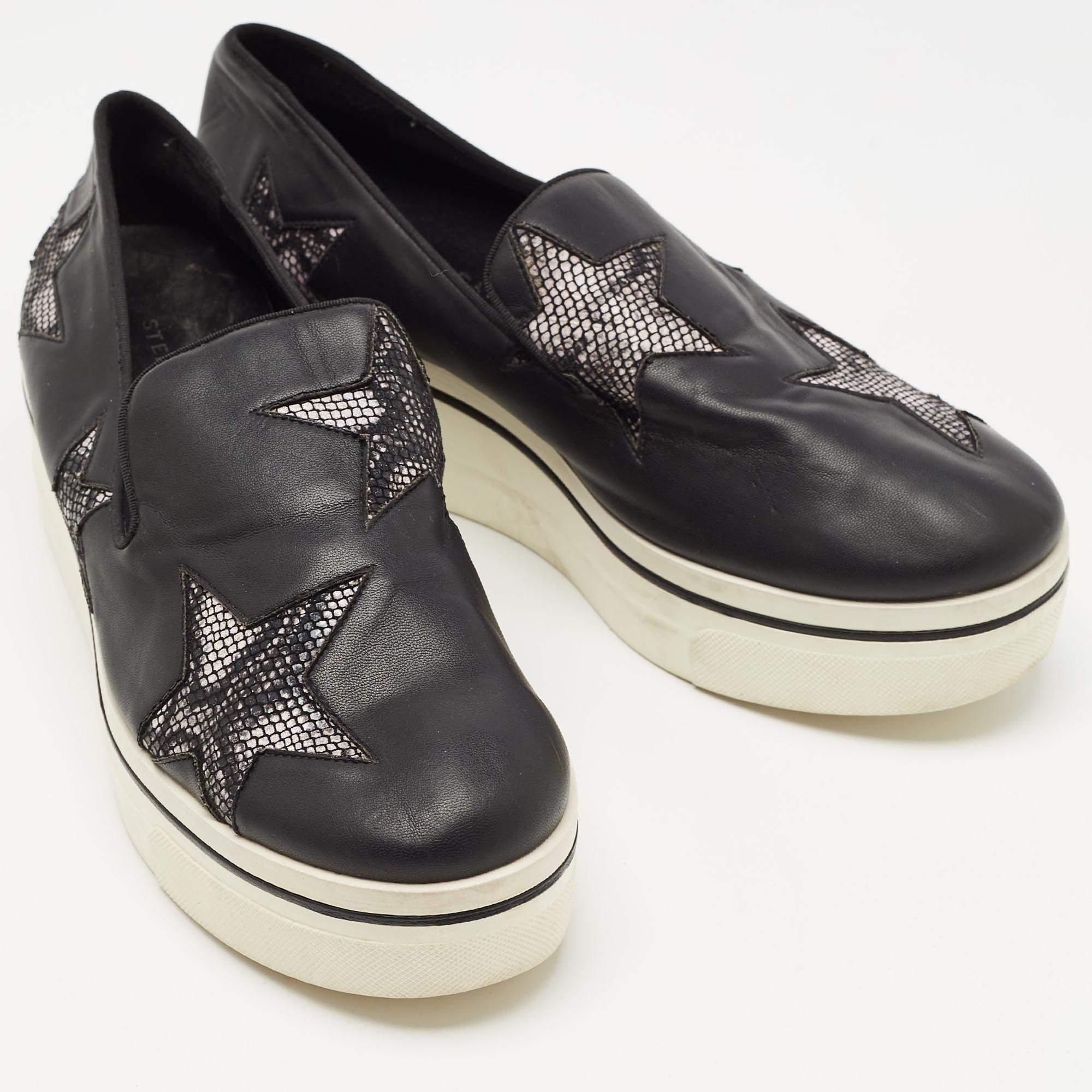 Women's Stella McCartney Black Faux Leather Binx Star Sneakers Size 40 For Sale